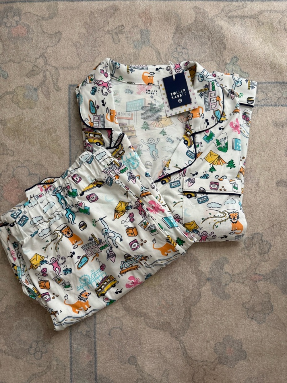 Roller Rabbit Cream Printed Button-Front Pajama Set - Picture 3 of 3